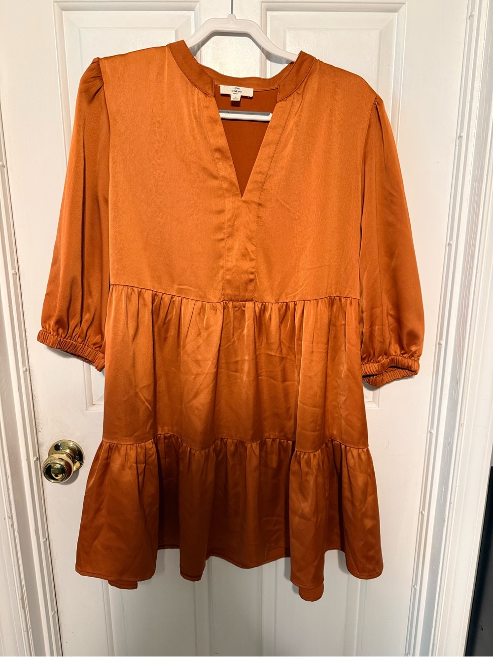 entro Burnt Orange V-Neck Satin Top